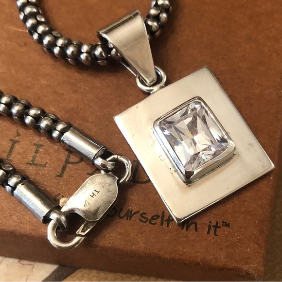 Vintage Silpada Sterling Silver Cubic Zirconia Pendant Popcorn Chain Necklace - Picture 4 of 16